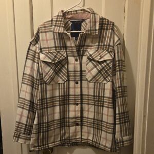 Nautica Women's Plaid Utility Jacket - Cream and Brown